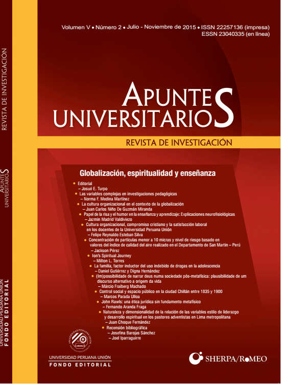 					Ver Vol. 5 Núm. 2 (2015): Revista de Investigación Apuntes Universitarios
				