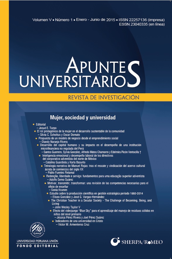 					Ver Vol. 5 Núm. 1 (2015): Revista de Investigación Apuntes Universitarios
				