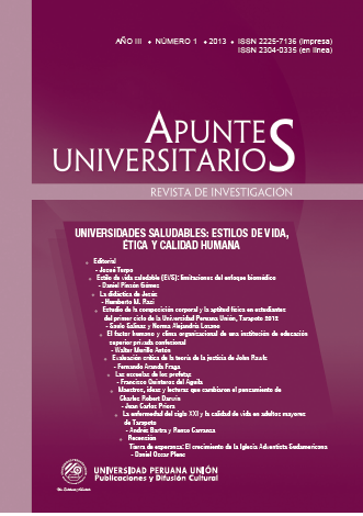 					View Vol. 3 No. 1 (2013): Revista de Investigación Apuntes Universitarios
				