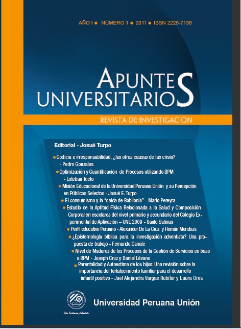					Visualizar v. 1 n. 1 (2011): Revista de Investigación Apuntes Universitarios
				